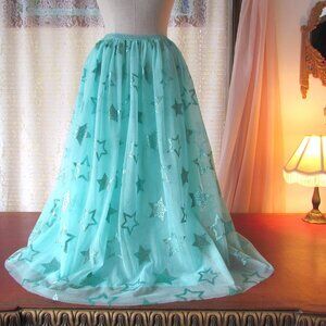 STAR SKIRT, MAXI  DANCE COSTUME, CAT & JACK XL, 14/16, GLEAMING AQUA LAYERS, EUC